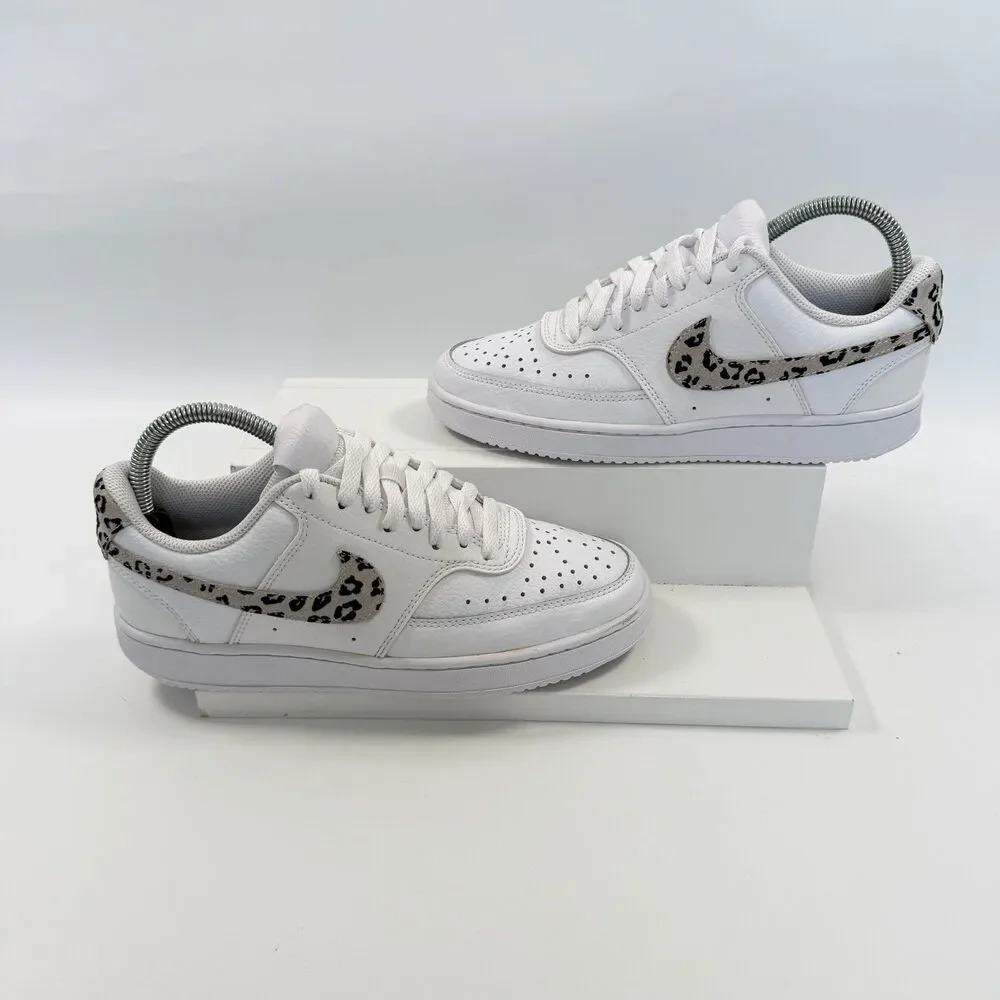 Nike Court Vision Low White Leopard Swoosh Womens DD9665-100 Size 7